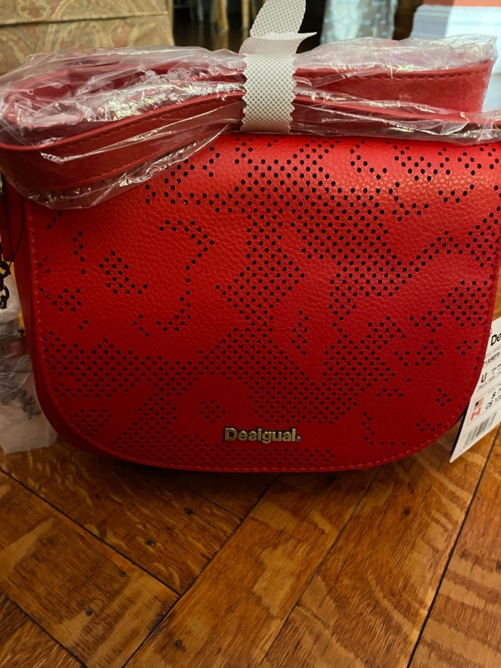 Desigual Red Perforated Saddle Crossbody Bag